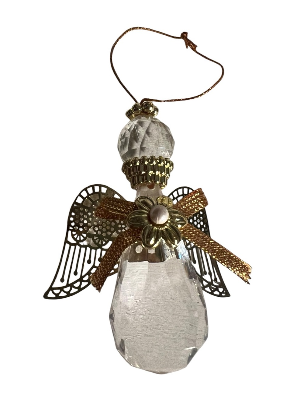 Vintage Avon 1995 Angelic Reflection Christmas Ornament Glass Angel Holiday Gold
